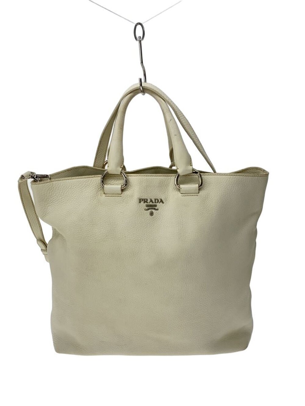 Prada Vitello Daino Leather Shopping Tote Bag White